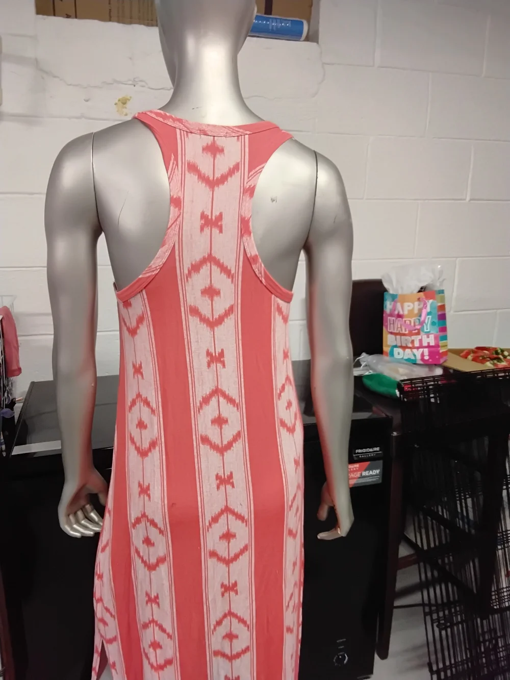 J. Crew Coral and Cream Striped Tribal Maxi Dress